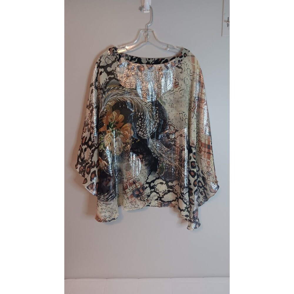 Chico's Lightweight Silk Blend Poncho Wrap Sz M / L Animal Print Pullover